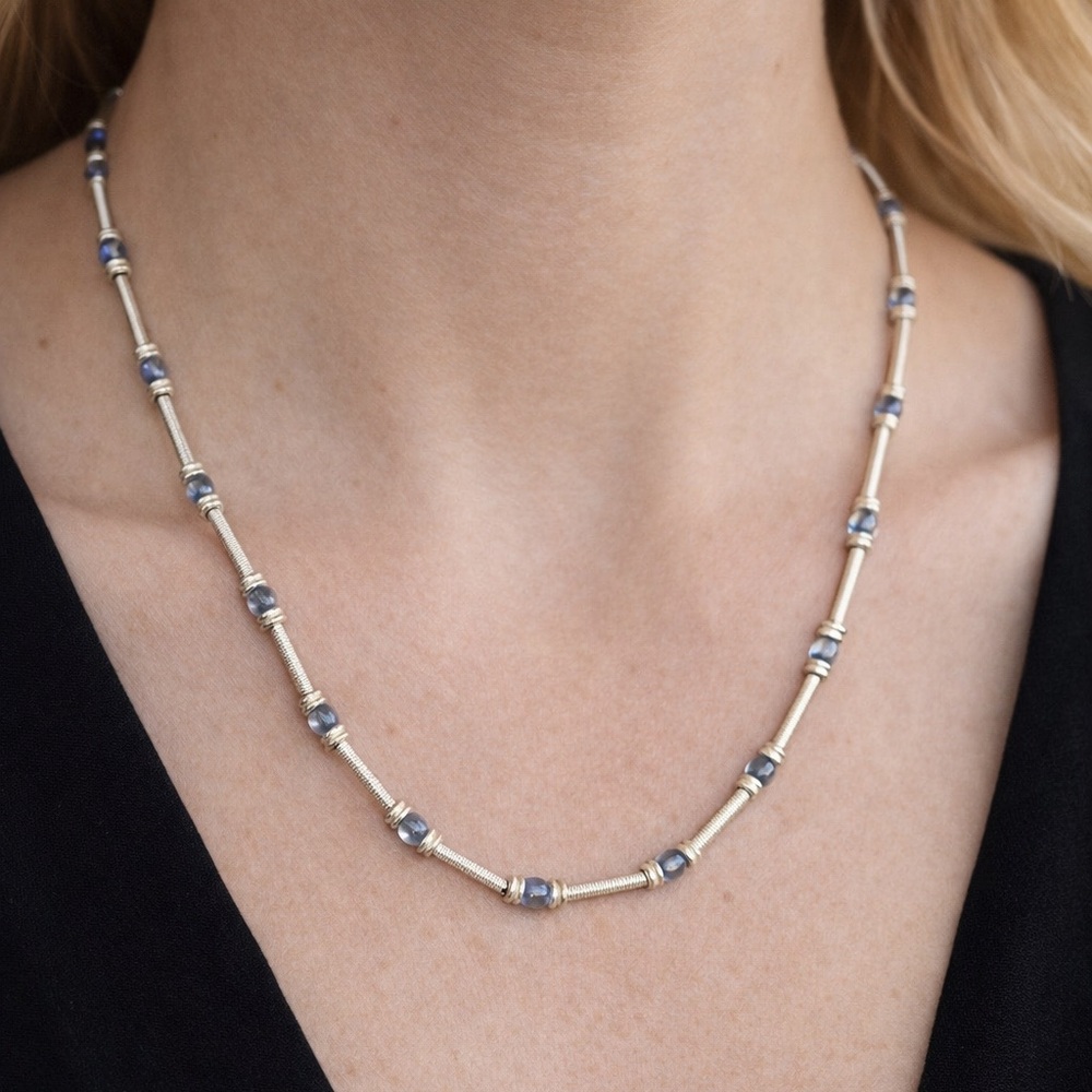 Elegant Silver and Blue Beaded Necklace